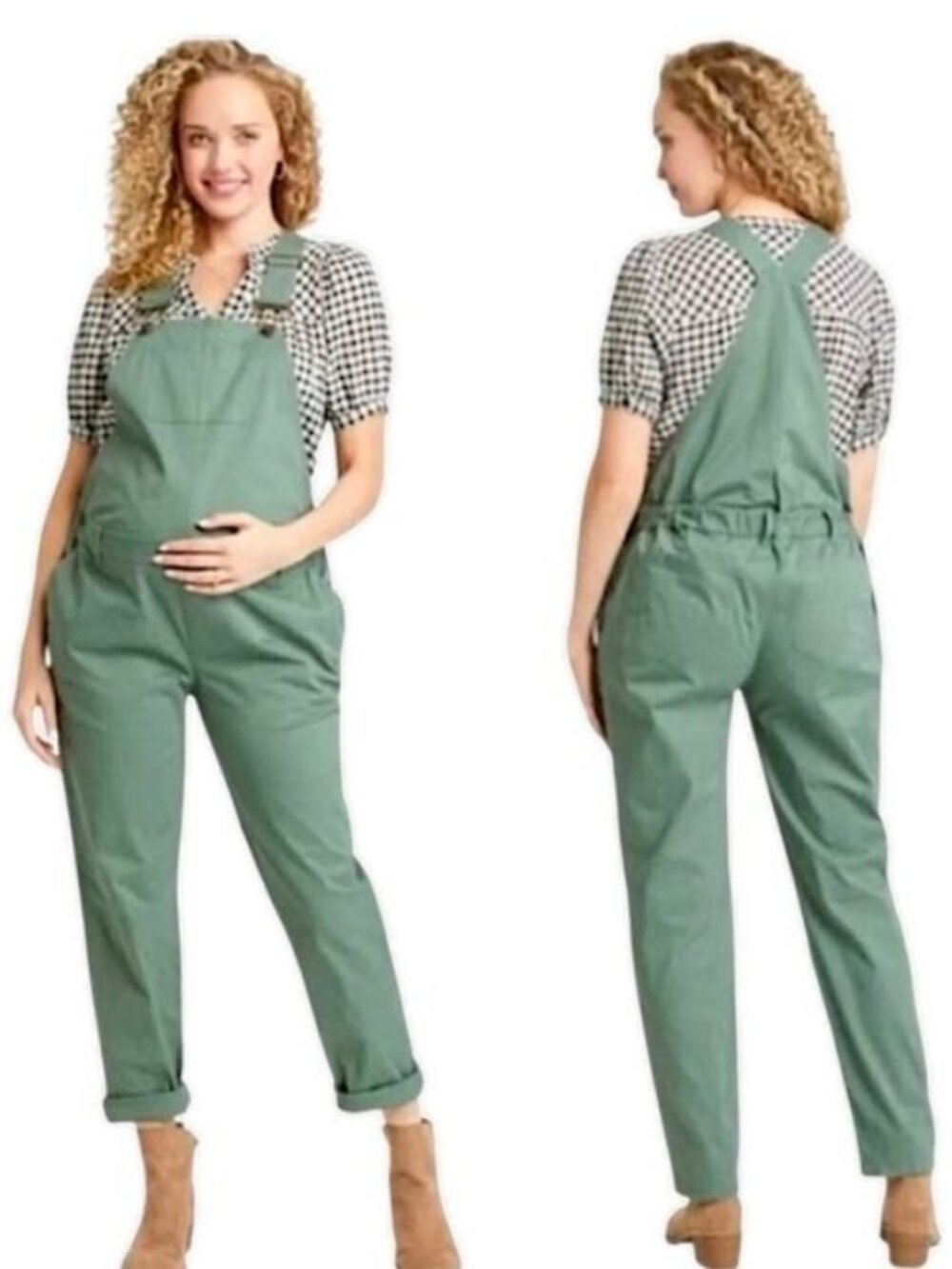 The Nines By Hatch Olive Cotton Maternity Overalls Sage Pregnancy Jumpsuit XS